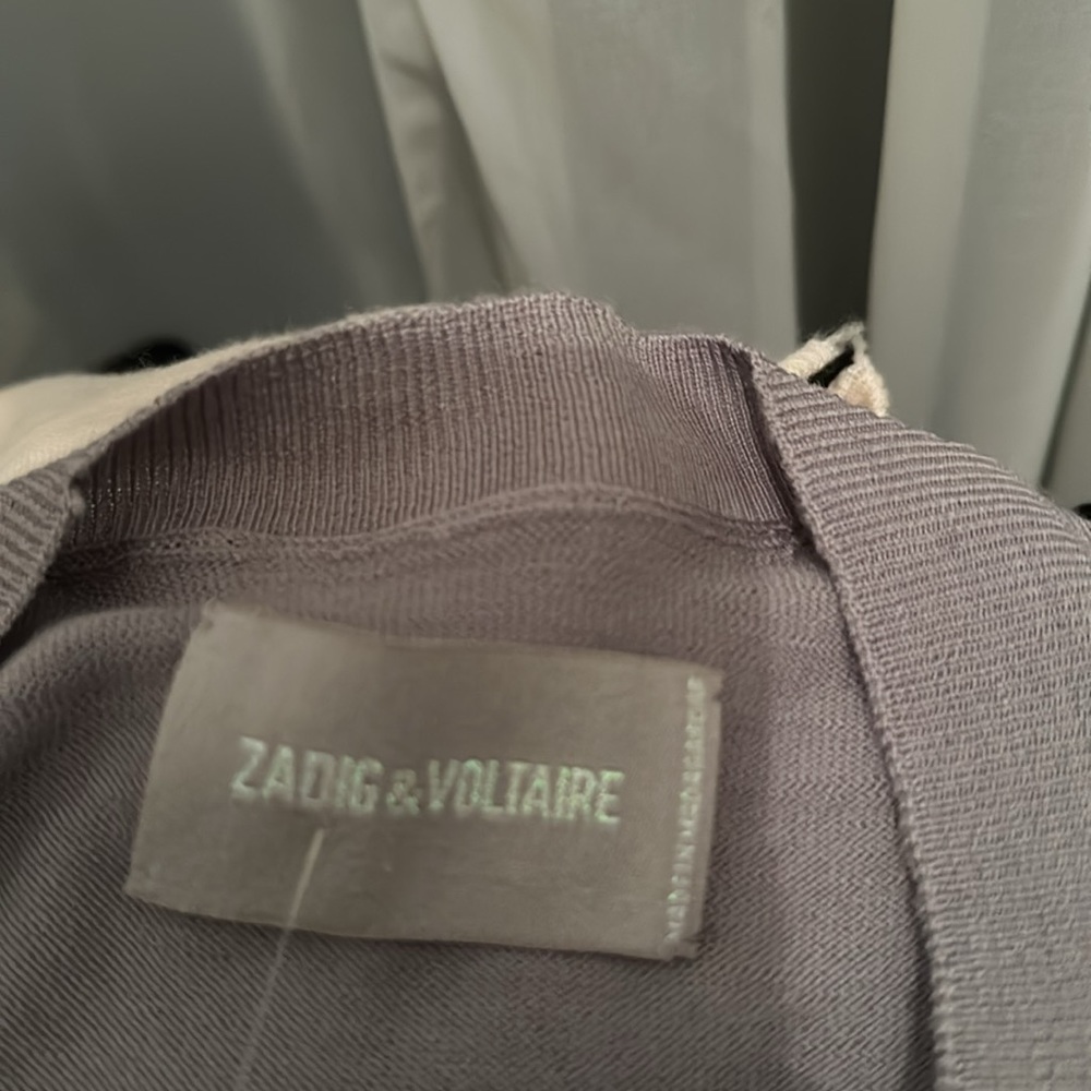 Zadig and Voltaire Happy Army Studded Elbow V Neck Sweater L - Picture 7 of 8